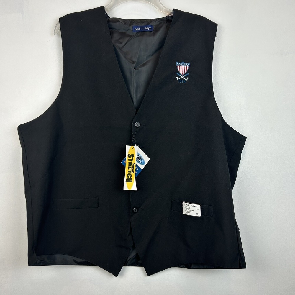 Golf Vest Men XL Black Formal Golf Logo Embroidery Neil Allyn Water Repellent